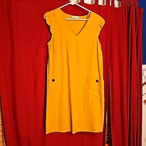 Monteau linen mustard sack dress M